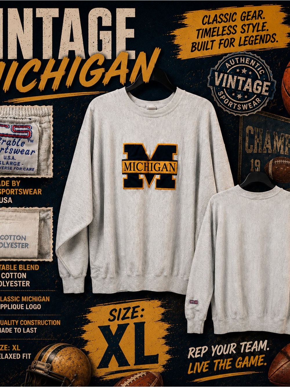 Vintage Michigan Crewneck Sweatshirt 🏈💛💙